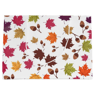 Gemütliches Herbstlaub und Eicheln Fallmuster Große Geschenktüte