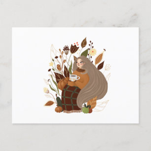 Gemütliches Herbstmädchen Postkarte