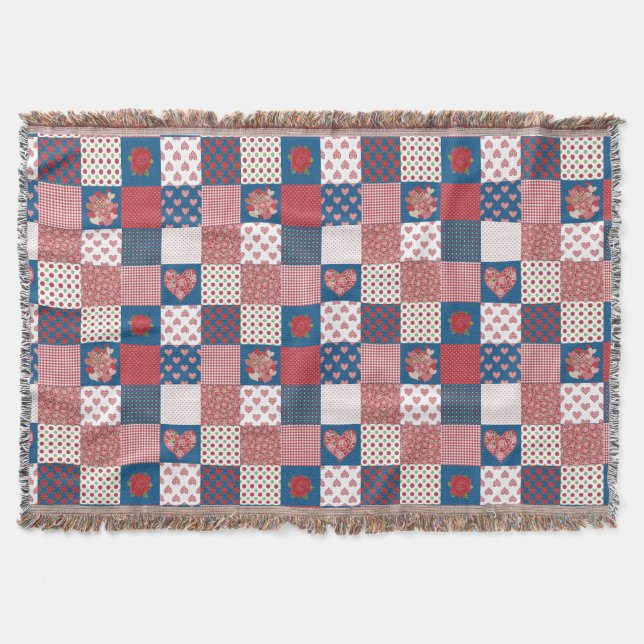 Gemütliches Herz und Rose Imitate Patchwork-Köpfch Decke (Vorderseite)
