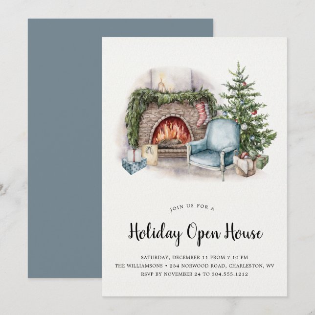 Gemütliches Holiday Zuhause Holiday Open House Ein Einladung (Vorne/Hinten)