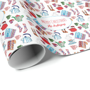 Gemütliches Hygge Weihnachten Hand Gezeichnet Pers Geschenkpapier