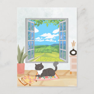 Gemütliches Interieur mit gemütlichen Fenstern und Postkarte