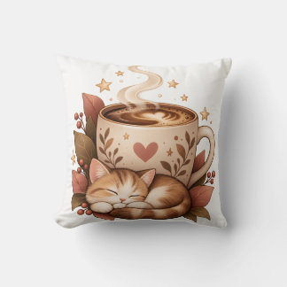Gemütliches Kaffeekatzen-Herbst-Wurfkissen Kissen