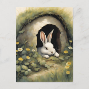 Gemütliches Kaninchen in einer blühenden Burg Postkarte