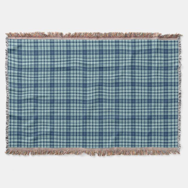 Gemütliches kariertes Blau-Weiß Decke (Vorderseite)