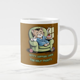 Gemütliches Kätzchen mit Kaffee und Kuchen – Lusti Jumbo-Tasse