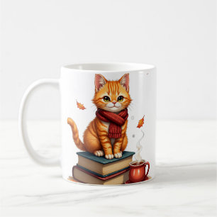 Gemütliches Katzelesen Herbst-Aquarell-Buchliebhab Kaffeetasse