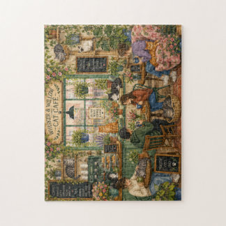Gemütliches Katzen Café Aquarell-Puzzle | Whimsica