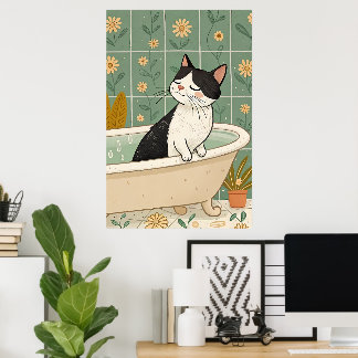 Gemütliches Katzenbad: Whimsikale Entspannung Poster