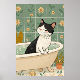 Gemütliches Katzenbad: Whimsikale Entspannung Poster