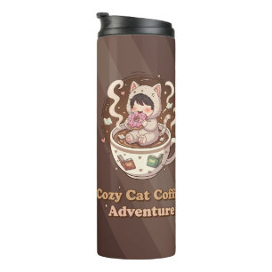 Gemütliches Katzenkaffee-Abenteuer-Kunst Thermosbecher