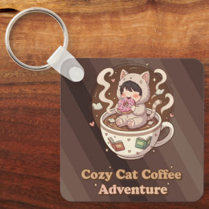 Gemütliches Katzenkaffee-Abenteuer-Kunstwerk Schlüsselanhänger
