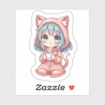 Gemütliches Kawaii-Anime-Mädchen mit Katzenpullove