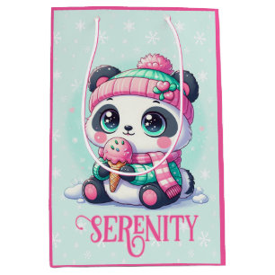 Gemütliches Kawaii Panda mit Eiscreme Kone Winter Mittlere Geschenktüte