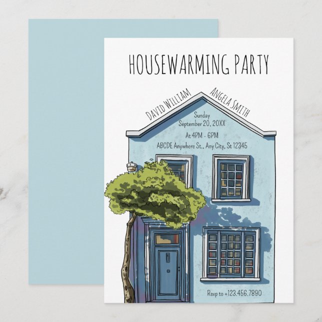Gemütliches kleines Zuhause-Haus mit Aquarellfarbe Einladung (Vorne/Hinten)