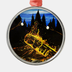 Gemütliches Lagerfeuer Sonnenuntergang Wald Outdoo Ornament Aus Metall