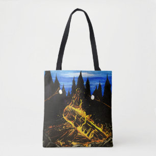 Gemütliches Lagerfeuer Sonnenuntergang Wald Outdoo Tasche