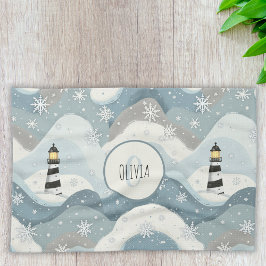 Gemütliches Leuchtturm mit Eiswellen Winter Schönh Geschirrtuch