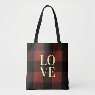 Gemütliches Liebe-Rot und Karierte Flanell-Design Tasche