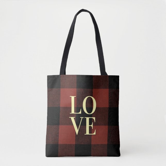 Gemütliches Liebe-Rot und Karierte Flanell-Design Tasche (Vorderseite)