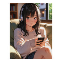 Gemütliches Lofi Anime Mädchen Kopfhörer Chill Vib