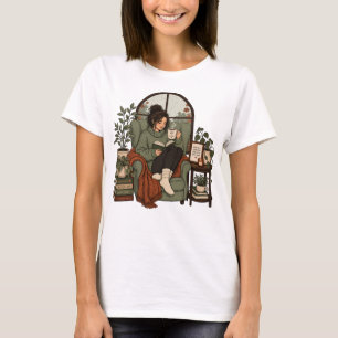 Gemütliches Mädchen Kaffee Bücher Regentage Vintag T-Shirt