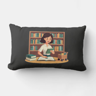 Gemütliches Mädchen liest Bücherregal Lendenkissen