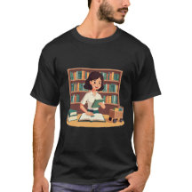 Gemütliches Mädchen liest Bücherregal