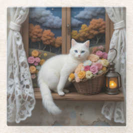 Gemütliches Nachtfenster Glasuntersetzer