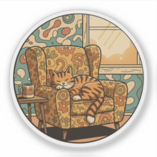 Gemütliches Napping Kat - Retro Blumen Sessel Trau Aufkleber