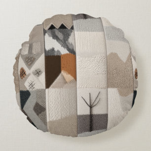 Gemütliches, neutrales Patchwork-Muster Rundes Kissen