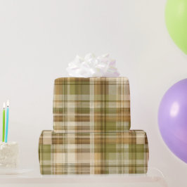 Gemütliches Oliv-Beige Natur-Sand Karomuster Geschenkpapier
