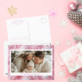Gemütliches Pink Snowflake Weihnachts-Foto Feiertagspostkarte