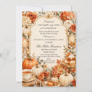 Gemütliches Pumpkin Harvest Friendsgiving Erntedan Einladung