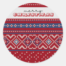 Gemütliches Red & Blue Sweater Frohe Weihnachten Runder Aufkleber