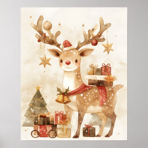 Gemütliches Rentier mit Weihnachtsgeschenken Wandk Poster