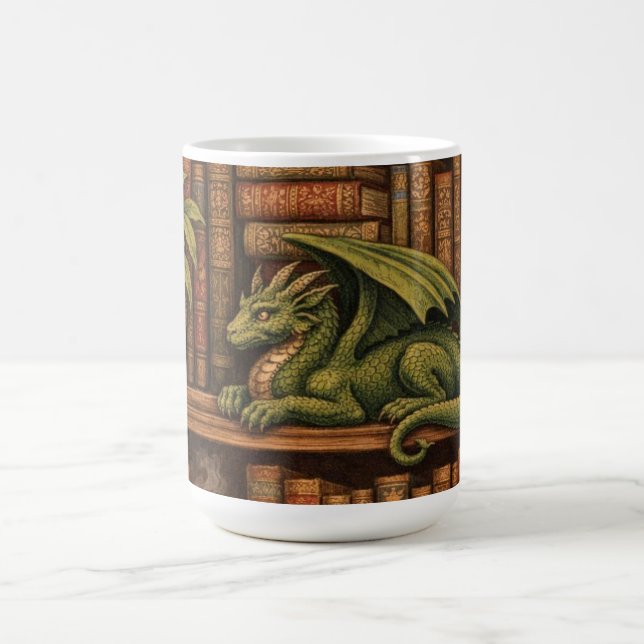 Gemütliches Retro-Bücherregal-Drache Kaffee Tee Li Kaffeetasse (Mittel)