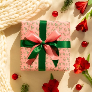 Gemütliches rosa klassisches, florales Weihnachtsm Geschenkpapier