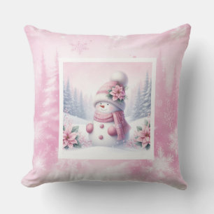Gemütliches Rosa Schneemann Pinkmas Winter Szene K Kissen