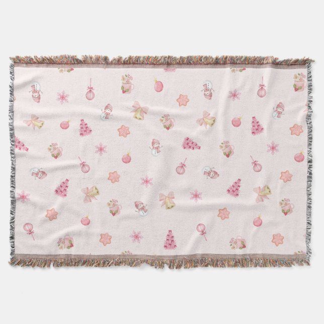 Gemütliches rosa Weihnachtsmuster Decke (Vorderseite)