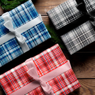 Gemütliches rotes, blaues und schwarzes Kariertes  Geschenkpapier Set