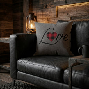 Gemütliches rotes Buffalo-Karo-Liebesstrickmuster Kissen