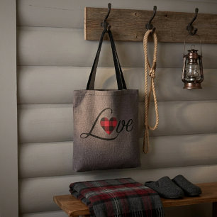 Gemütliches rotes Buffalo-Karo-Liebesstrickmuster Tasche