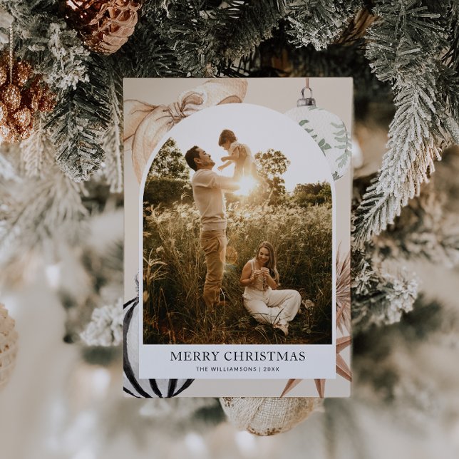 Gemütliches Scandi Boho Arch Foto Weihnachten (Cozy Scandi Boho Family Christmas Card)
