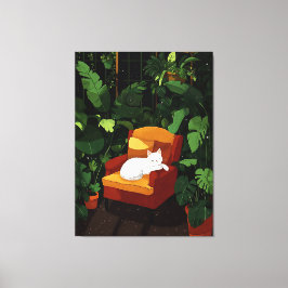 Gemütliches Schlafen, White Cat Illustration Art Leinwanddruck