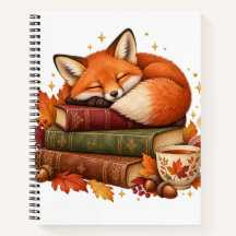 Gemütliches Schlafender Fuchs Bücher Herbst Notizb