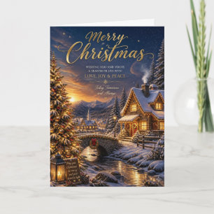 Gemütliches schneebedecktes Dorf Weihnachtskarte Karte