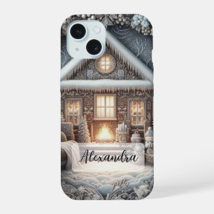 Gemütliches Schneehaus, Sofa, Decken, Geschenke, S iPhone 15 Hülle