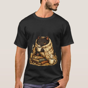 Gemütliches Schwarzkatzen-Kaffee-Ästhetik-T-Shirt T-Shirt