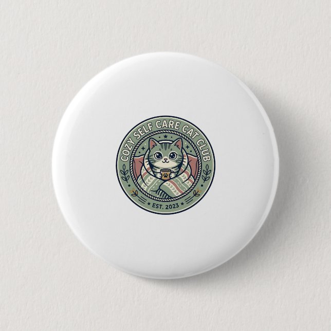 Gemütliches Selbstfürsorge-Katze-Katzen-Grafik-T-S Button (Vorderseite)